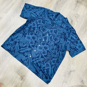 Polo Ralph Lauren Men 2XB Big Blue Tropical Hibiscus Floral Camp Hawaiian Shirt